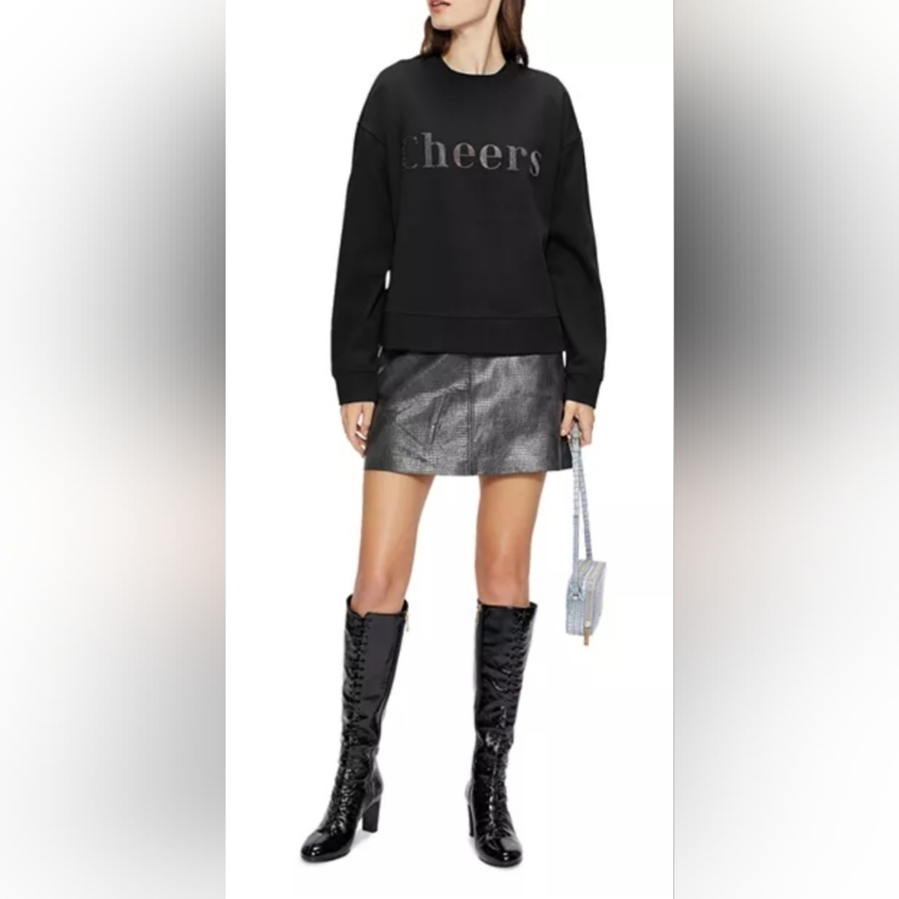 Ted Baker Zerah "Cheers" Embellished Graphic Sweatshirt Black Size L